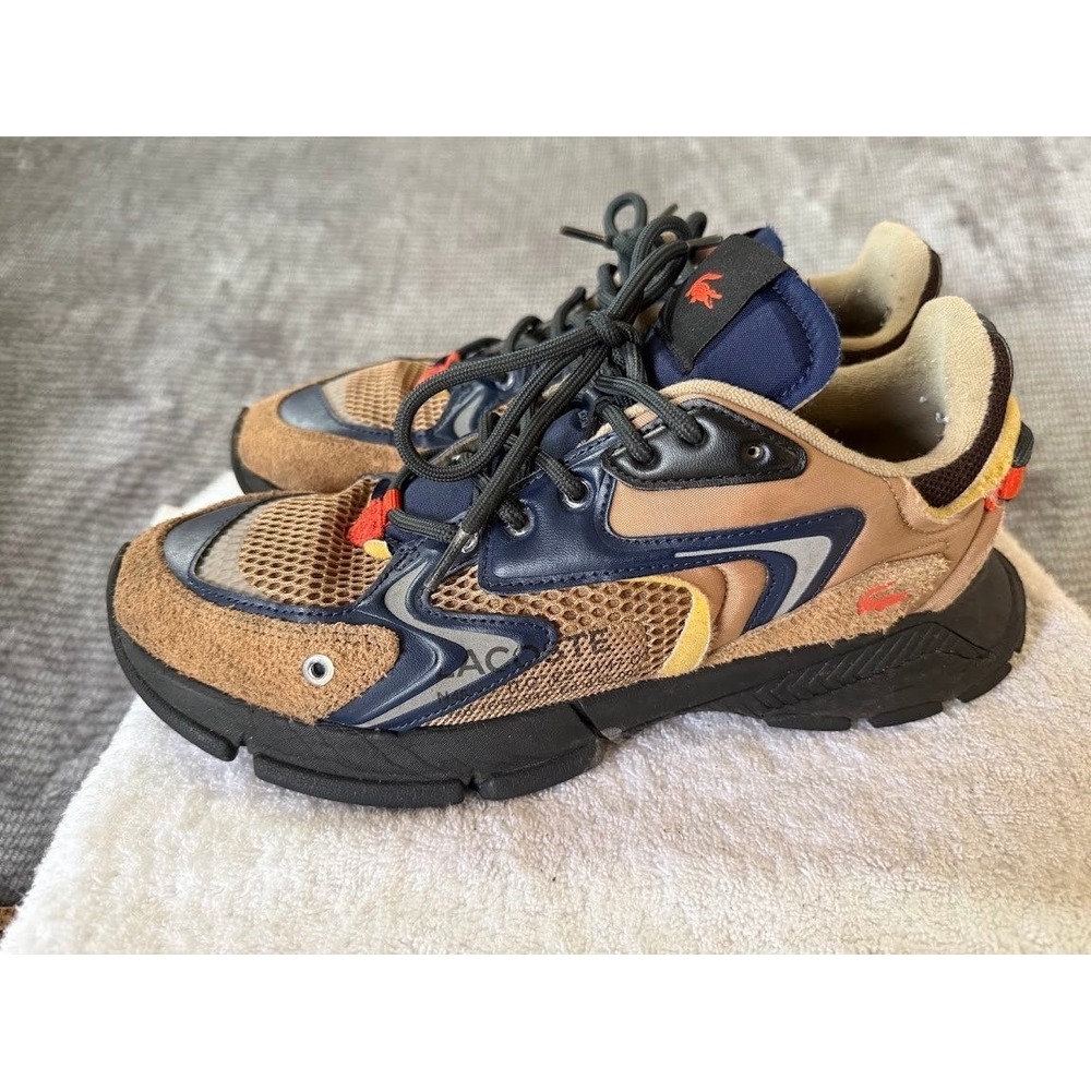Lacoste L-Guard Breaker Sneakers Mens 12 Tan Navy Black Mesh Suede Hiking Shoes